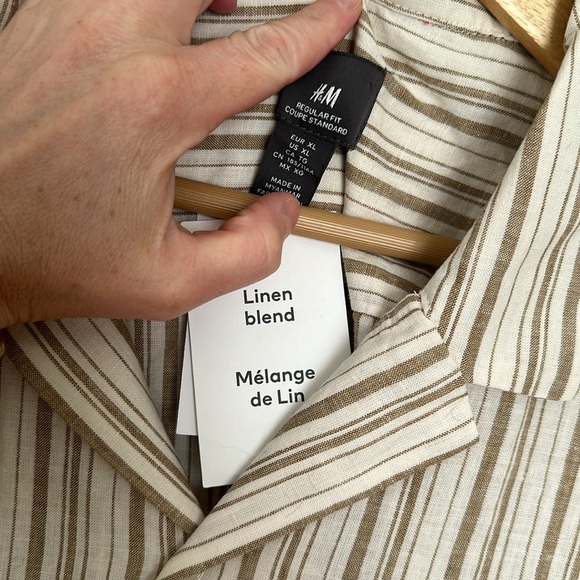 NWT H&M brown cream linen blend button up XL - Picture 3 of 6